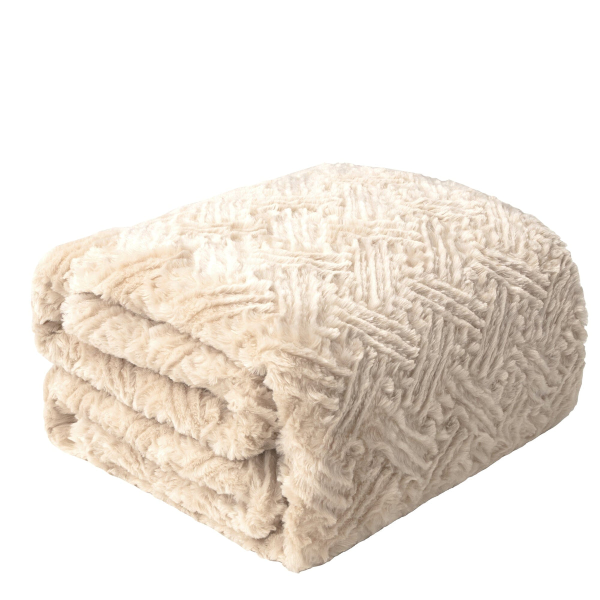 Champange Ivory Geometric Faux Fur Throw Blanket