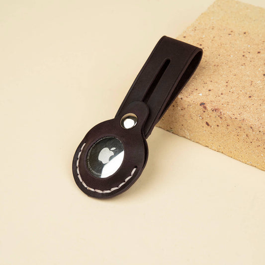 Handcrafted Leather AirTag Keychain β Sleek and Secure - Purple- Warren
