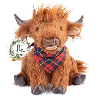 17.7 Inches Highland Cow Plush Handmade Collectable– Weighted Toy for Kids & Adults