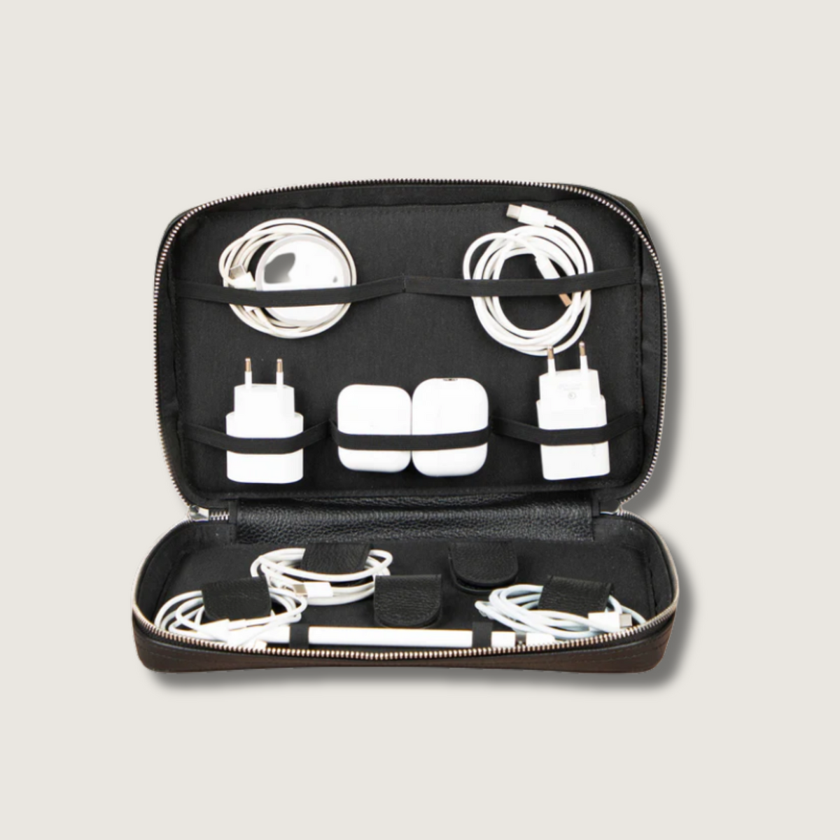 Leather Tech Organizer Case - Black - Oslo