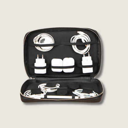 Leather Tech Organizer Case - Black - Oslo