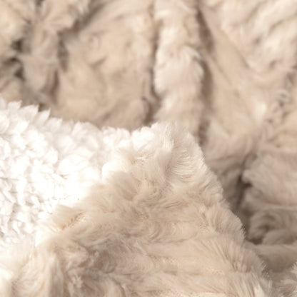 Champange Ivory Geometric Faux Fur Throw Blanket