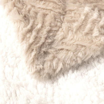 Champange Ivory Geometric Faux Fur Throw Blanket