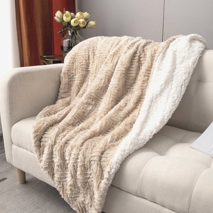 Champange Ivory Geometric Faux Fur Throw Blanket