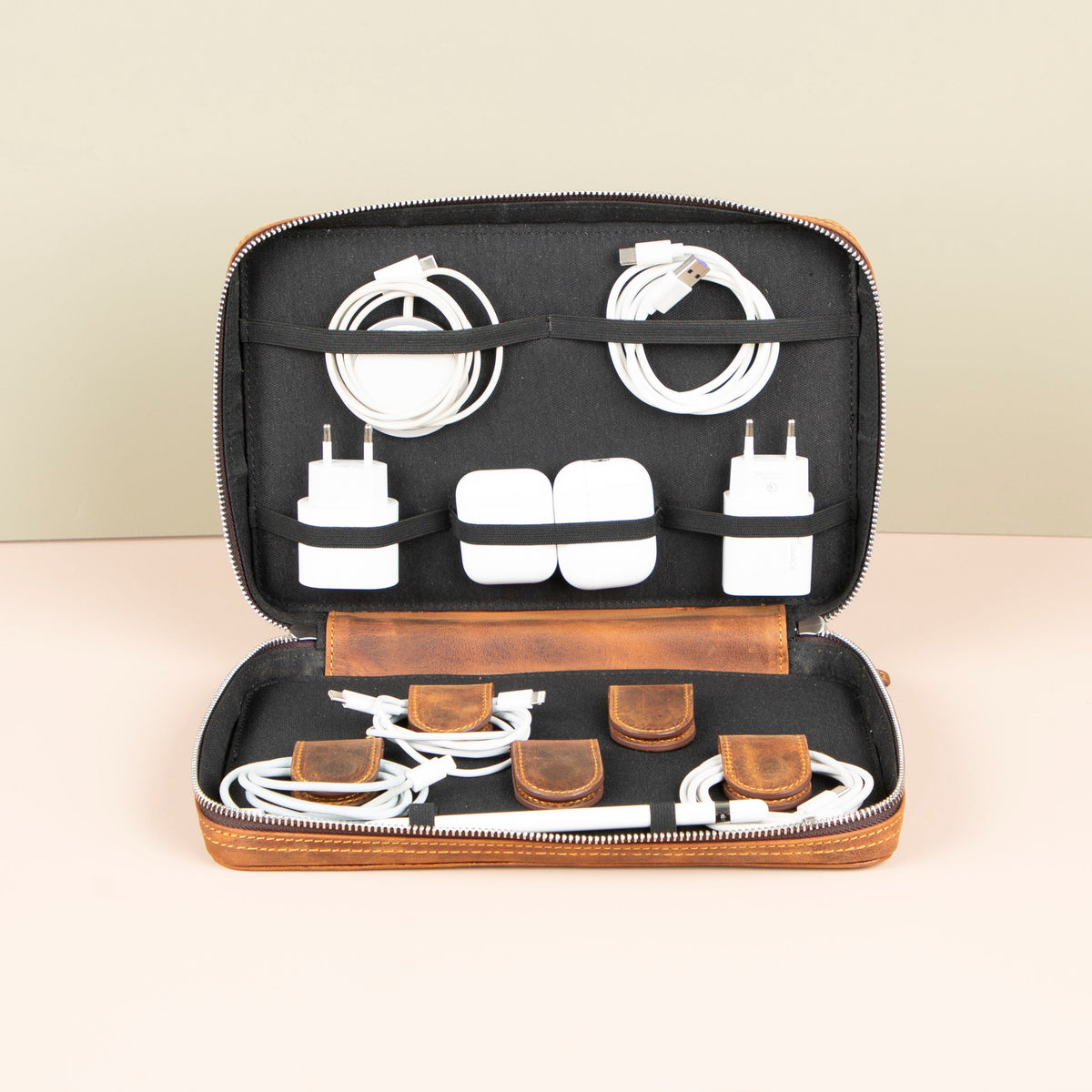 Leather Tech Organizer Case - Rich Brown - Oslo