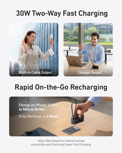 Power Bank (10K, Fusion, Built-In Cable)