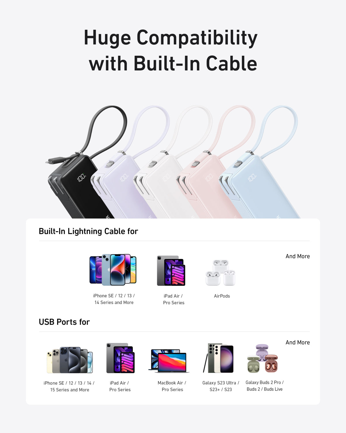 Power Bank (10K, Fusion, Built-In Cable)