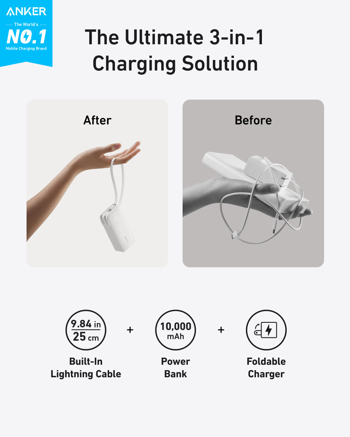 Power Bank (10K, Fusion, Built-In Cable)