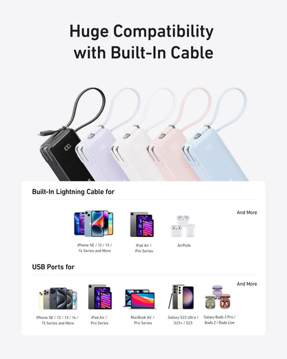 Power Bank (10K, Fusion, Built-In Cable)