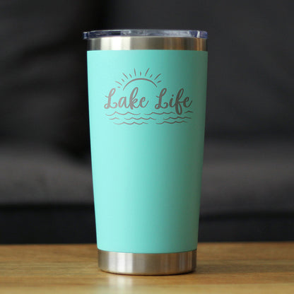 Lake Life - Insulated Coffee Tumbler Cup with Sliding Lid - Stainless Steel Insulated Mug - Cute Outdoor Camping Mug and Lake House Decor