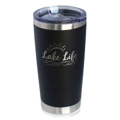Lake Life - Insulated Coffee Tumbler Cup with Sliding Lid - Stainless Steel Insulated Mug - Cute Outdoor Camping Mug and Lake House Decor