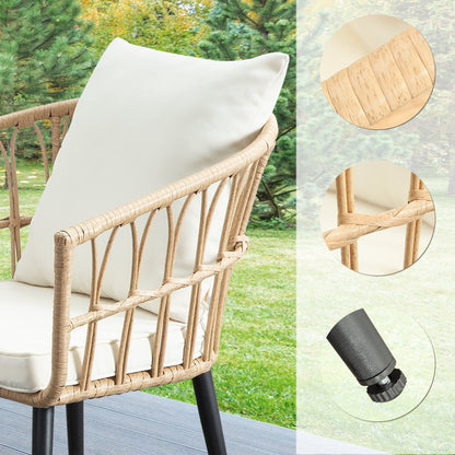 Ainfox 3 PCS Wicker Sofa Patio Bistro Set, Patio Furniture with Glass Top Table and Cushions