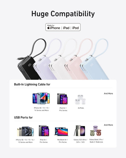 Power Bank (10K, Fusion, Built-In Cable)