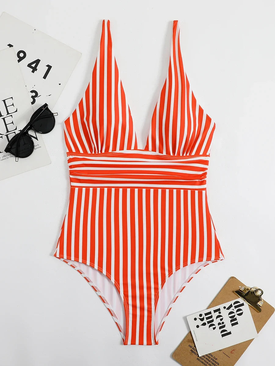 Striped One Piece Swimsuit