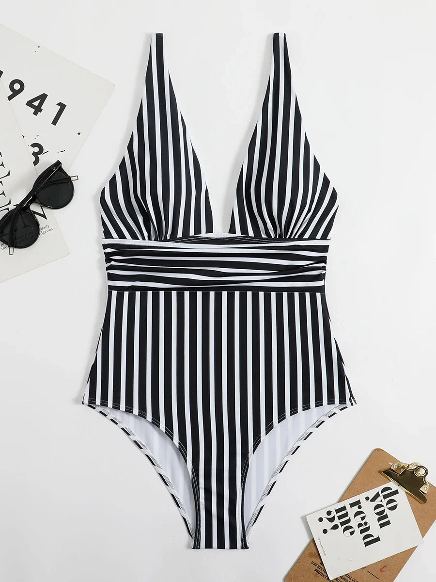 Striped One Piece Swimsuit
