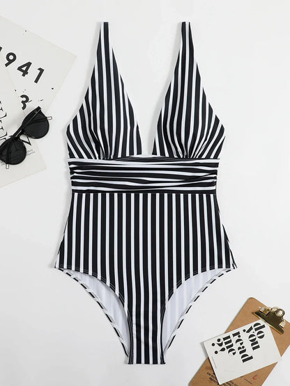 Striped One Piece Swimsuit