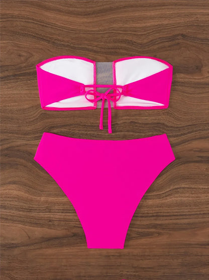 Bandeau Sheer Swimsuit High Waist Bikini