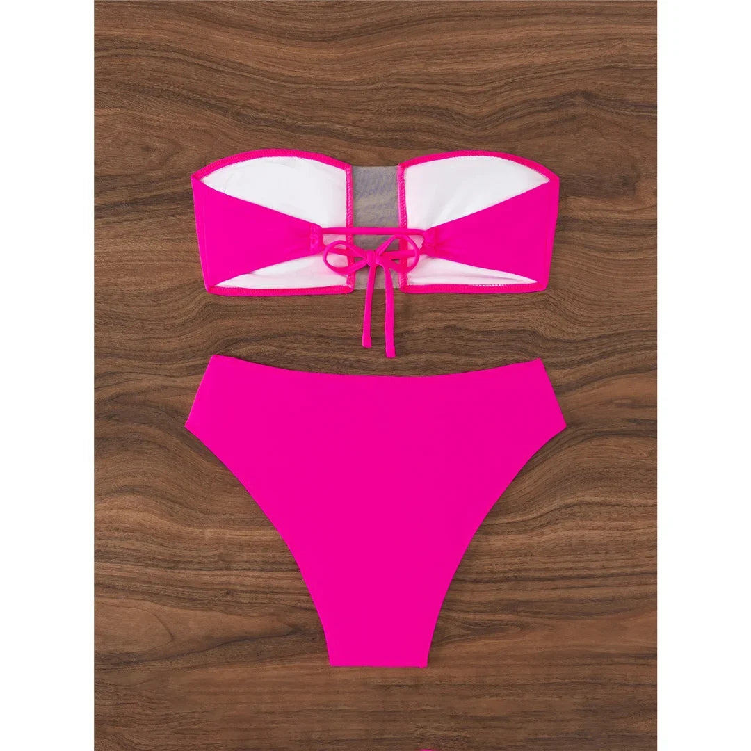 Bandeau Sheer Swimsuit High Waist Bikini