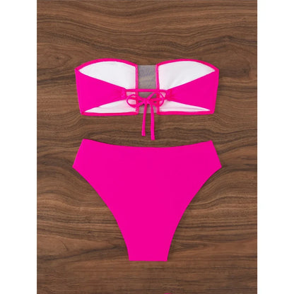 Bandeau Sheer Swimsuit High Waist Bikini