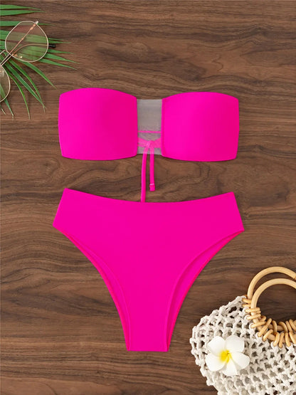 Bandeau Sheer Swimsuit High Waist Bikini