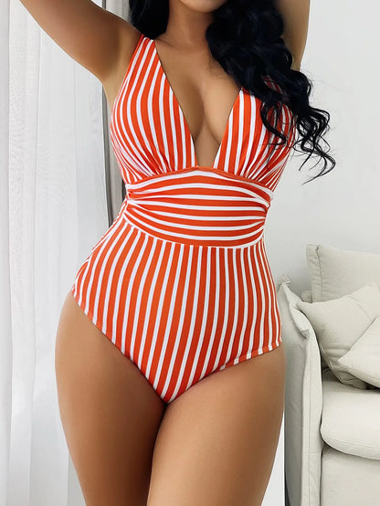 Striped One Piece Swimsuit