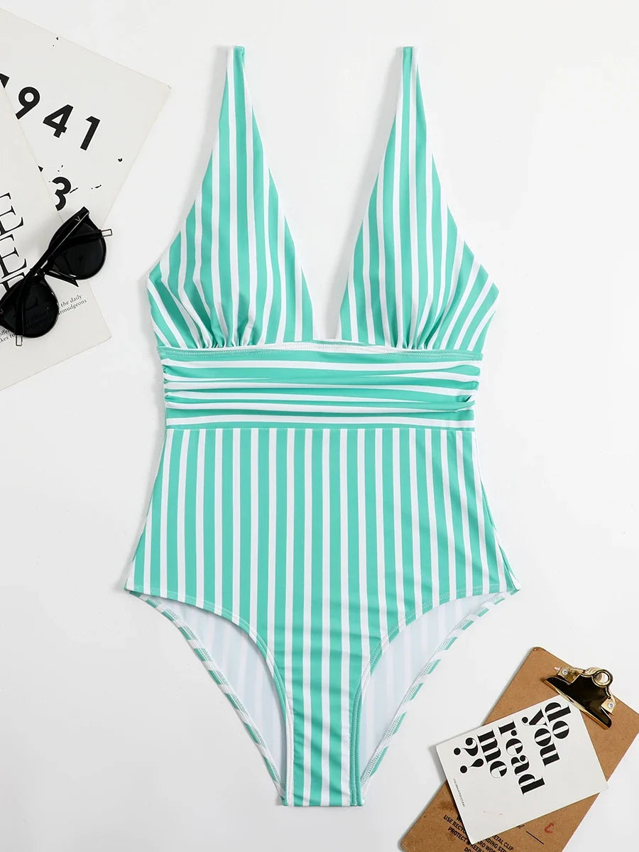 Striped One Piece Swimsuit