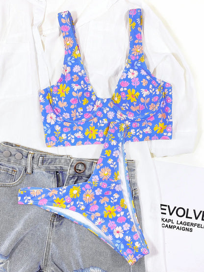 Bikini Swimsuit Floral Blue