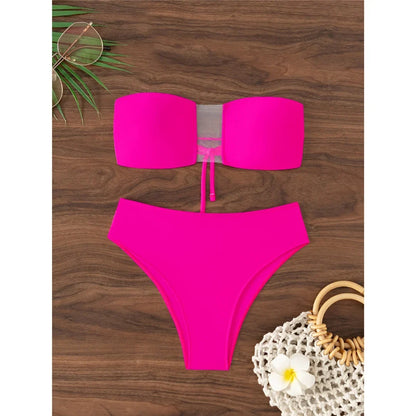Bandeau Sheer Swimsuit High Waist Bikini