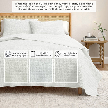 100% Cotton Honeycomb Waffle Garment Washed Quilt Set - Genevieve Collection