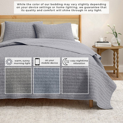 100% Cotton Honeycomb Waffle Garment Washed Quilt Set - Genevieve Collection