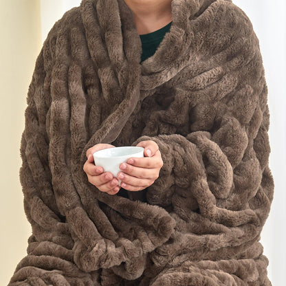 Ruched Faux Fur Throw Blanket - Alondra Collection