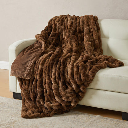 Ruched Faux Fur Throw Blanket - Alondra Collection
