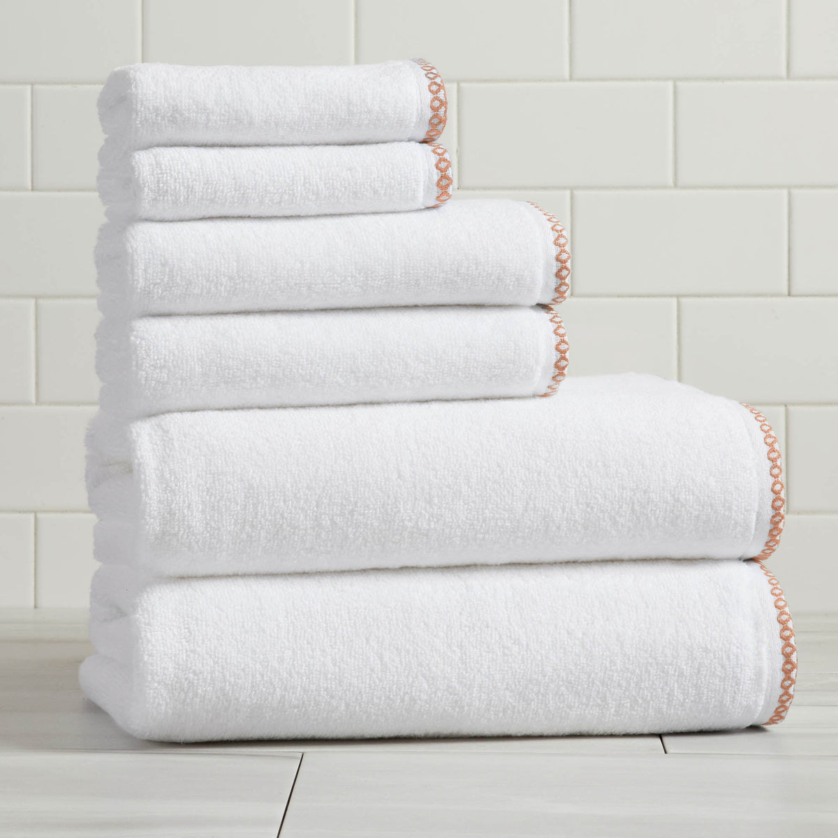 Cotton Border-Stitched 6-Piece Towel Set - Valery Collection