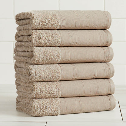 Cotton Linen-Like Border 6-Piece Towel Set - Priya Collection